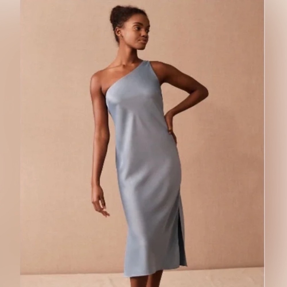 BHLDN Anthropologie One Shoulder Audrie Dress Size 26W Dusty Blue NWT $188